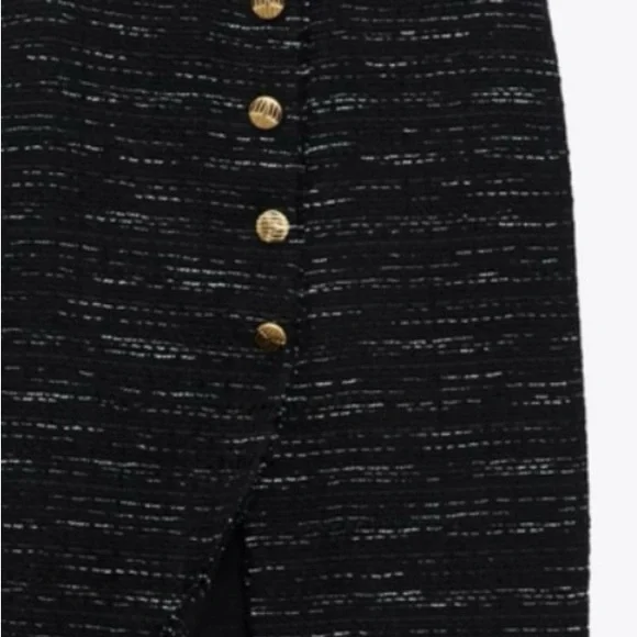 Zara Black Midi Skirt with Gold Buttons - Picture 4 of 4